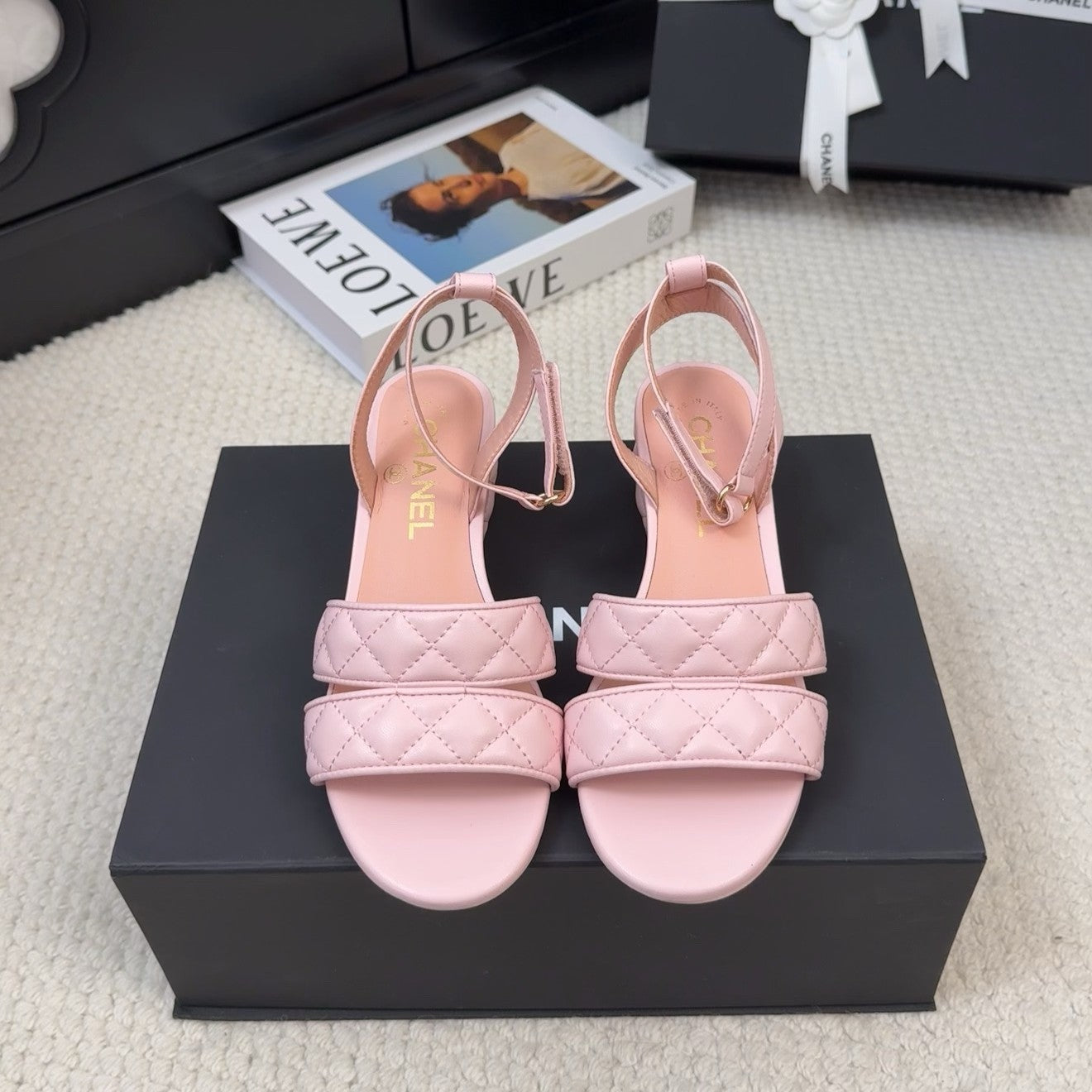 CHANEL 25C Sandal 45mm Open Heel Pink Lambskin 233489