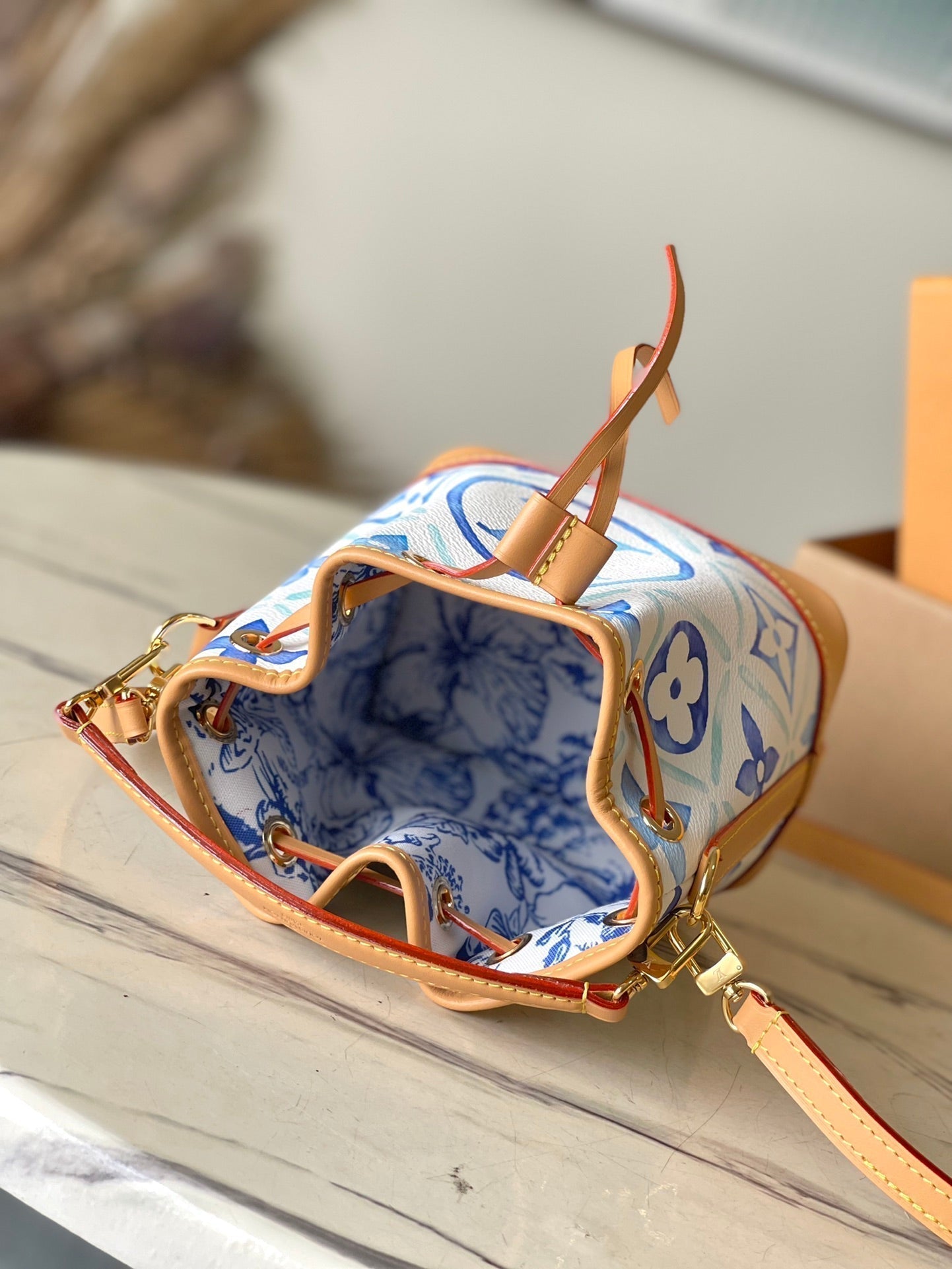 LOUIS VUITTON NANO NOÉ 16 IN LAGOON BLUE MONOGRAM TILES CANVAS