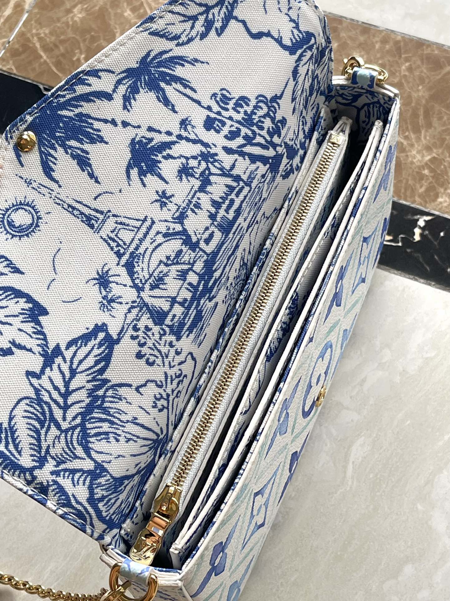 LOUIS VUITTON FÉLICIE POCHETTE 21 IN LAGOON BLUE MONOGRAM TILES CANVAS