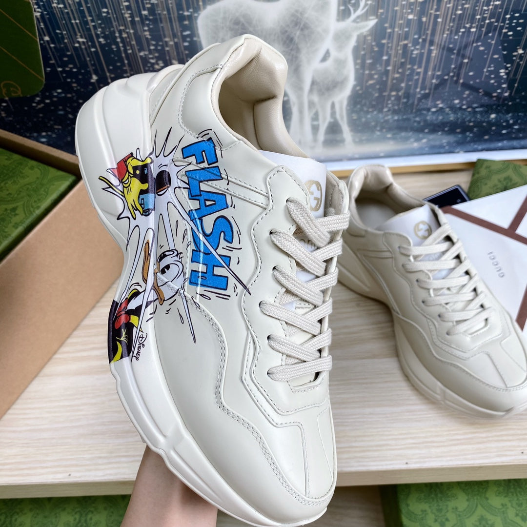 GUCCI COUPLE TRAINER WHITE CALFSKIN WITH DONALD DUCK ICON
