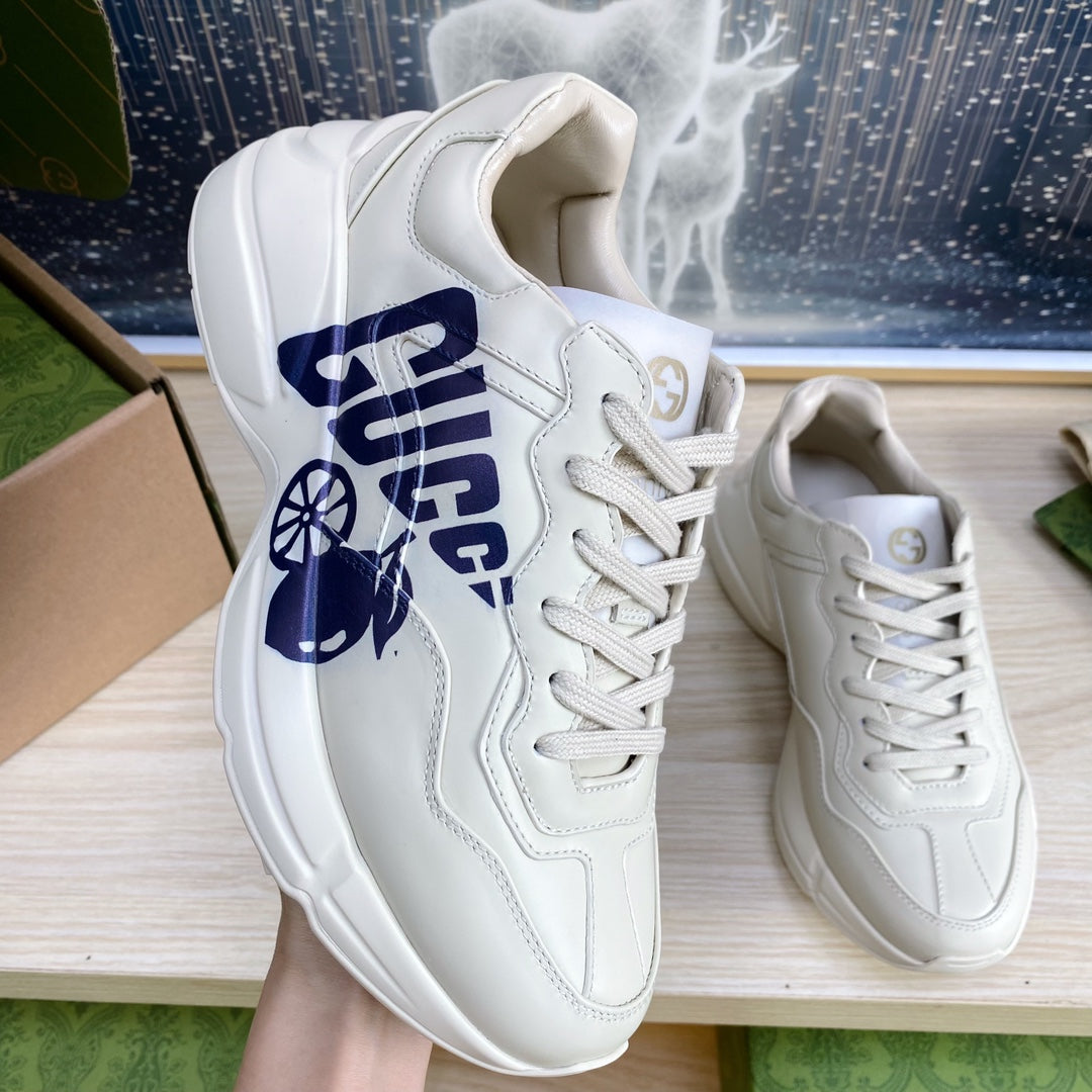 GUCCI COUPLE TRAINER WHITE CALFSKIN WITH LEMON ICON