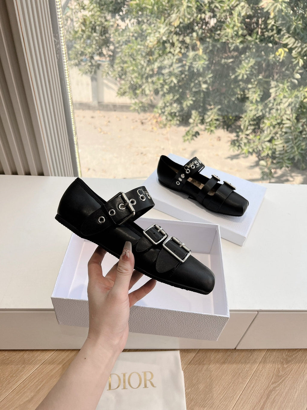 DIOR PUNK BALLET FLAT IN BLACK SUPPLE CALFSKIN