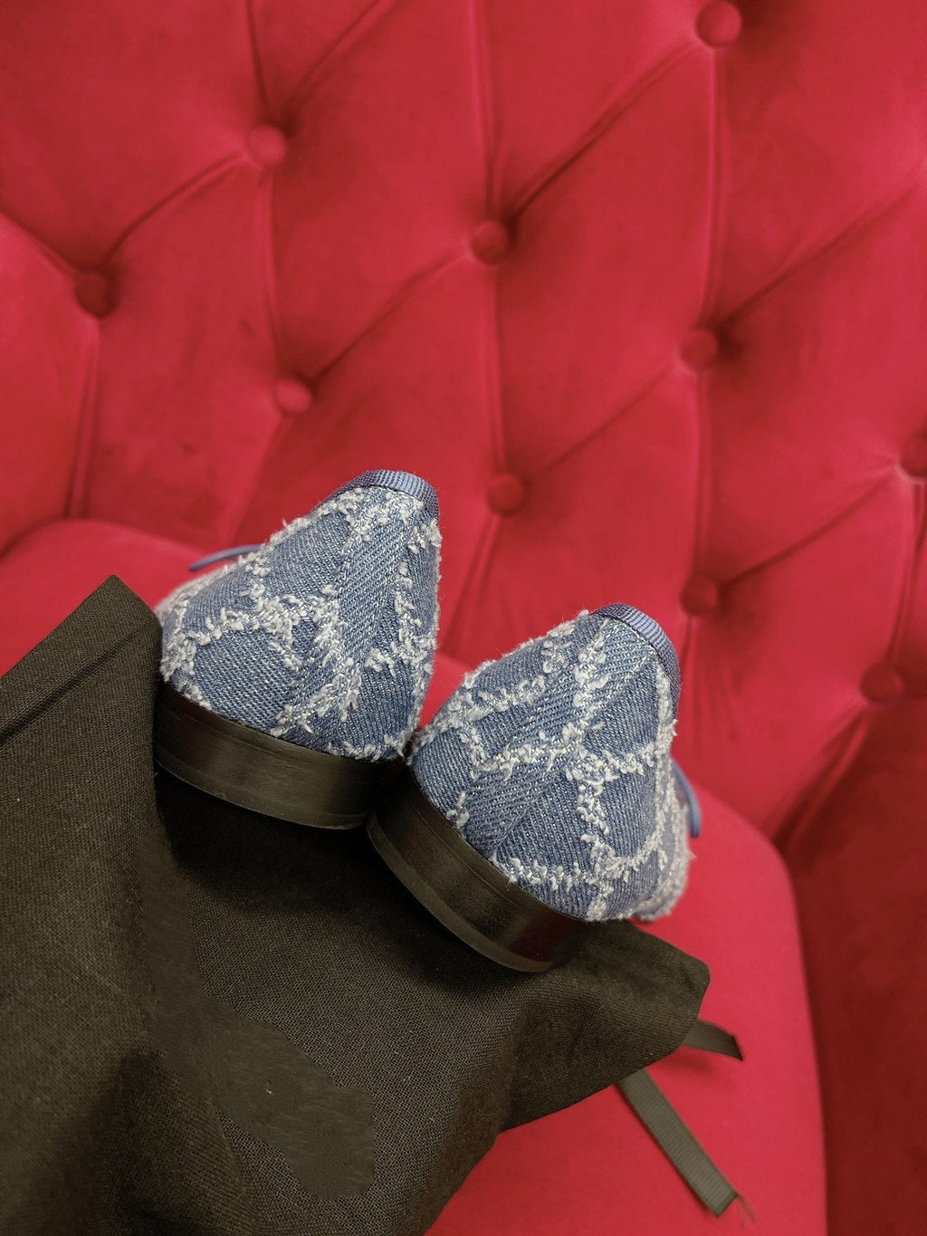 CHANEL ballet flat blue black denim grosgrain