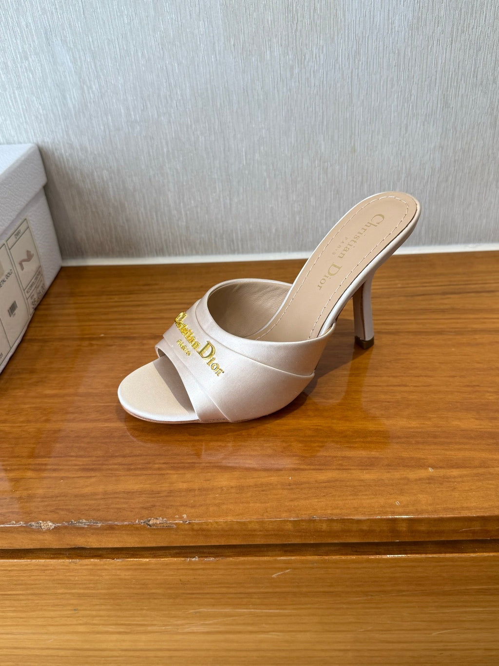 DIOR PEEP TOE SANDAL 25S HEELS 10CM IN PALE PINK BEIGE SATIN