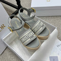 DIOR DWAY WEDGE SANDAL 25S 95MM IN GRAY EMBROIDERED COTTON RAFFIA SOLE