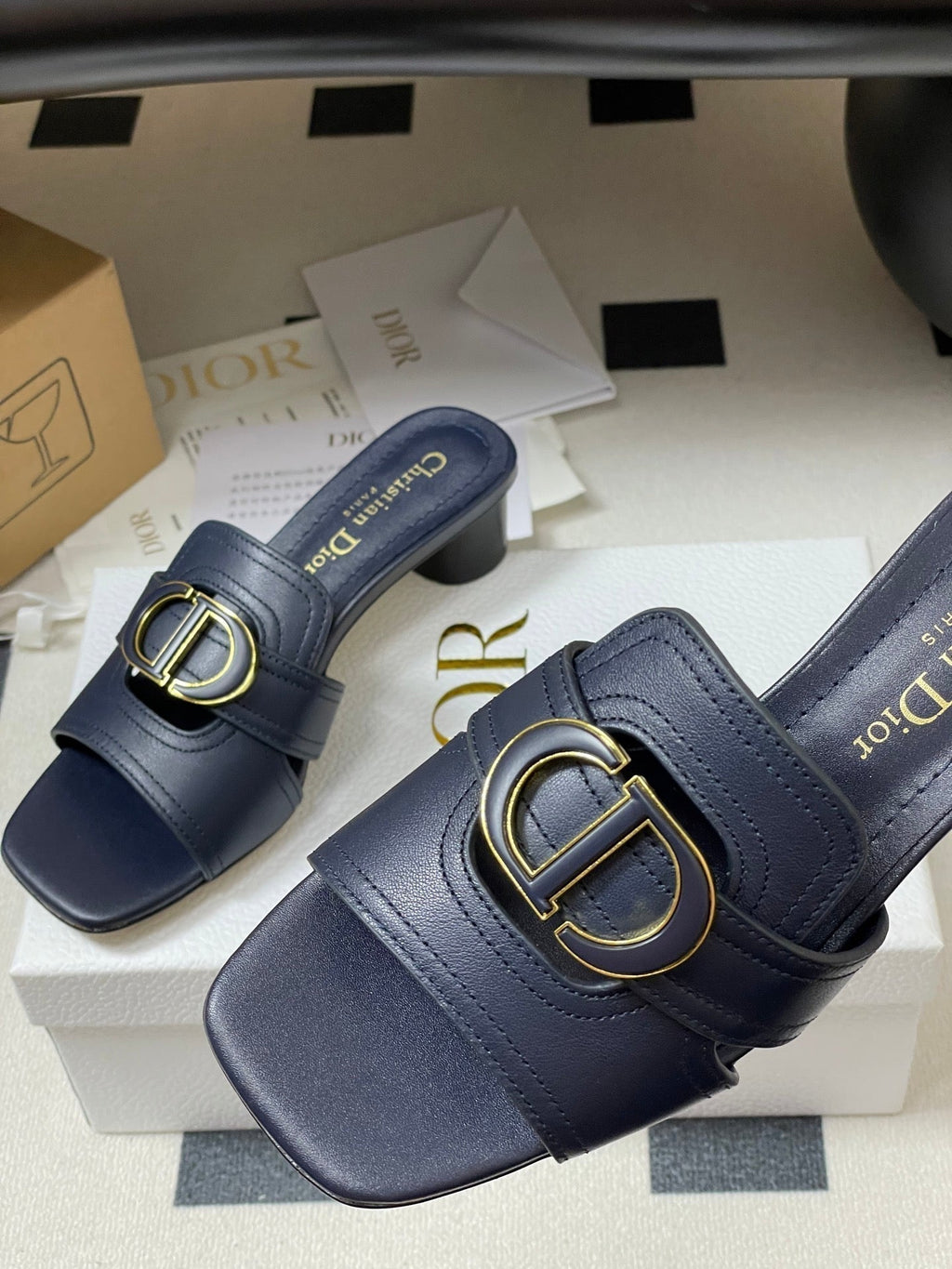 DIOR HIGH HEEL CLASSIC MONTAIGNE 40 MM 25S IN MIDNIGHT BLUE LAMBSKIN WITH CD LOGO