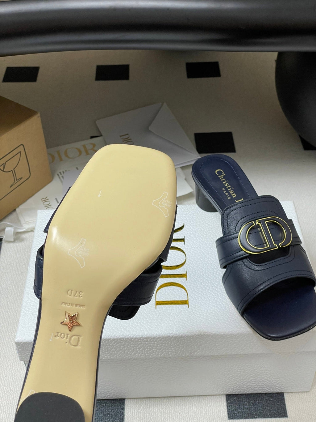 DIOR HIGH HEEL CLASSIC MONTAIGNE 40 MM 25S IN MIDNIGHT BLUE LAMBSKIN WITH CD LOGO