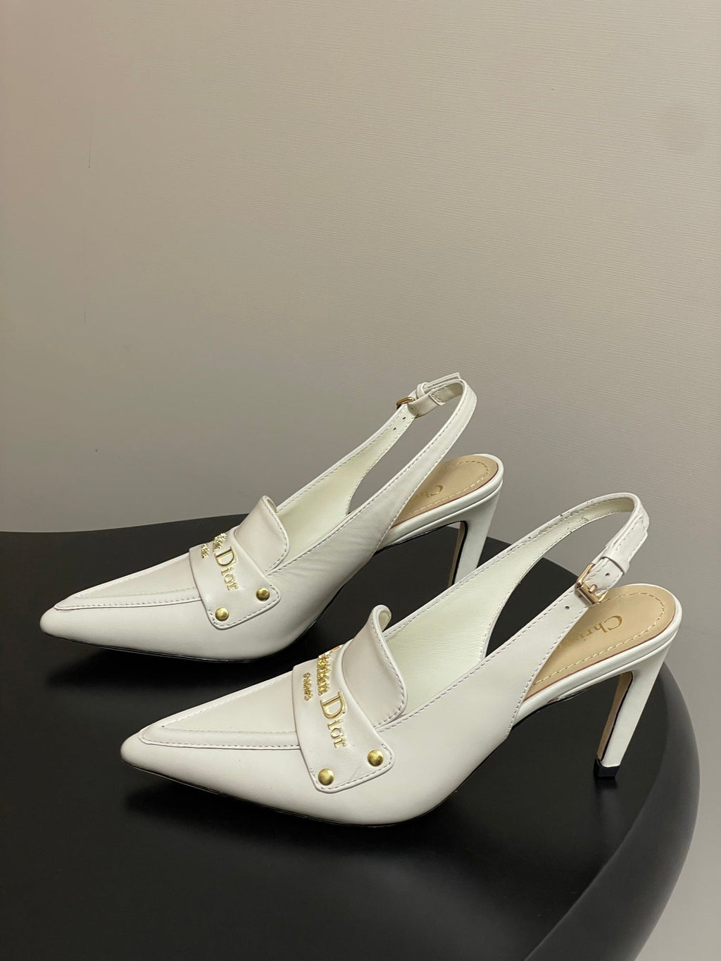 DIOR 25S BOY SLINGBACK HIGH HEELS 85 MM IN WHITE LAMBSKIN