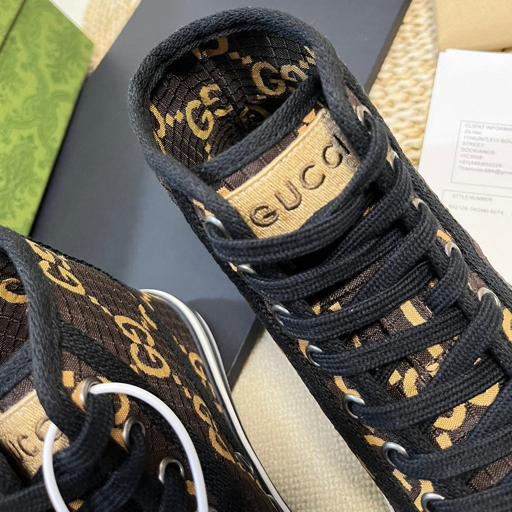 GUCCI Tennis 1977 High Top Sneaker  Black Brown Caro