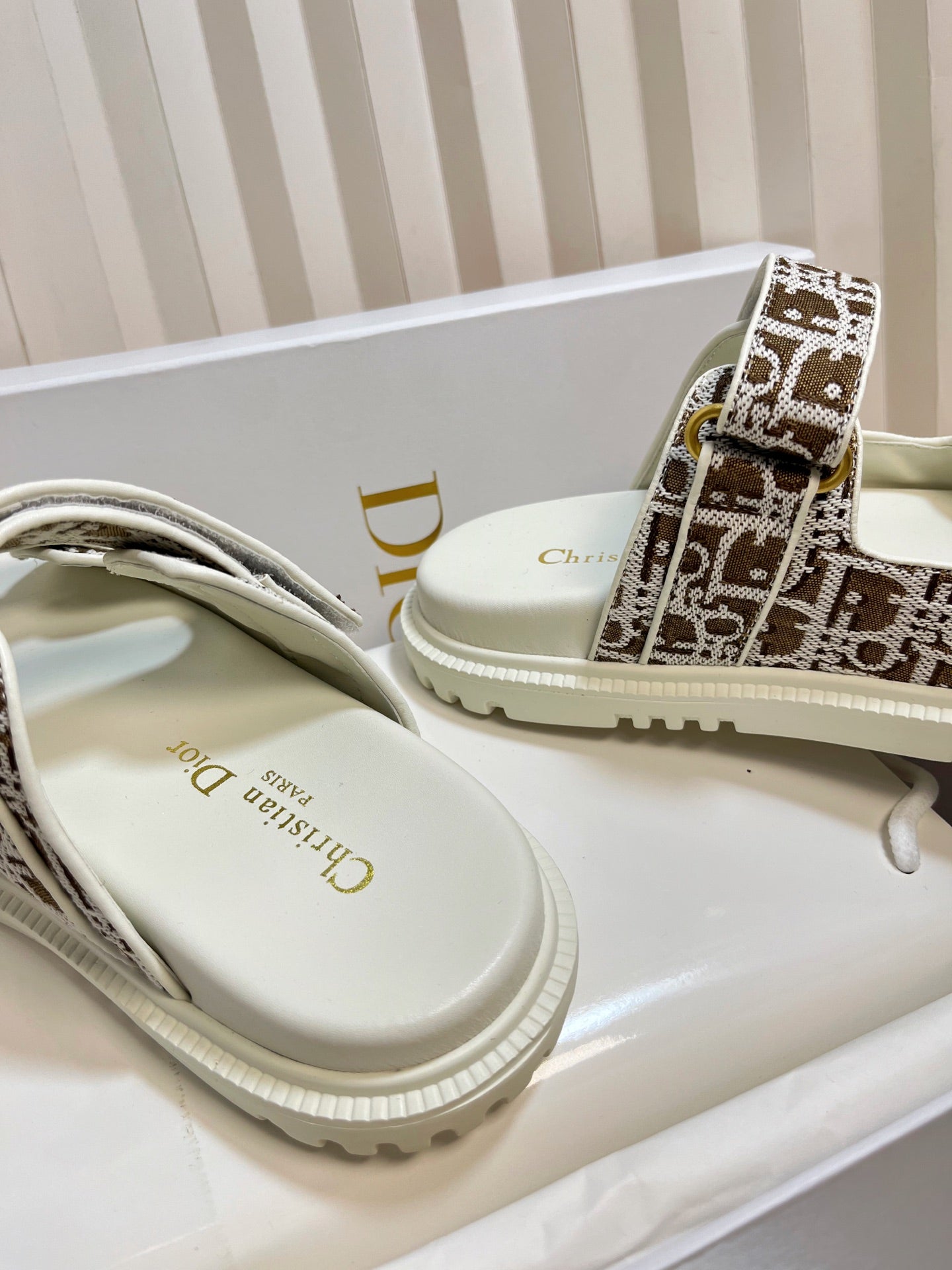 DIOR ACT SLIDES 25MM IN BROWN TWEED