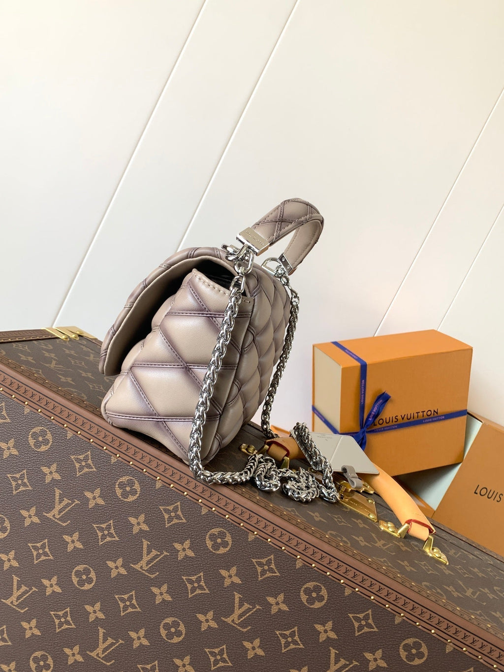 LOUIS VUITTON LV 25S GO-14 MM 23 IN BROWN QUILTED LAMBSKIN SILVER HARDWARE
