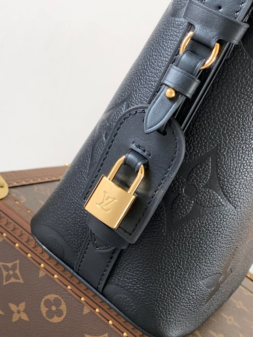 LOUIS VUITTON ALL IN BB BAG 18 IN BLACK EMBOSSED COWHIDE