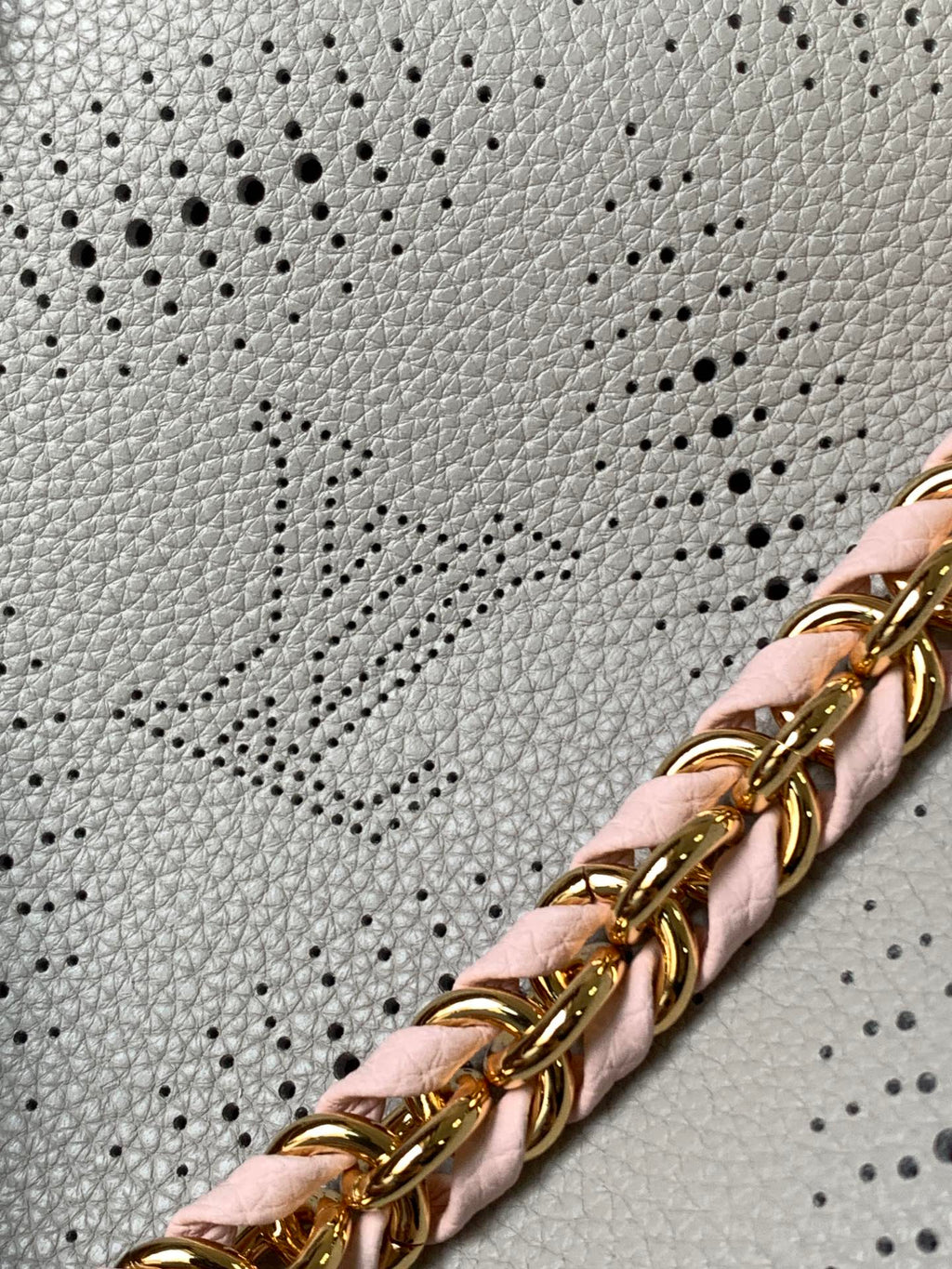 LOUIS VUITTON LV 25S BELLA TOTE BAG 32 IN PINK GREY PERFORATED MAHINA CALFSKIN