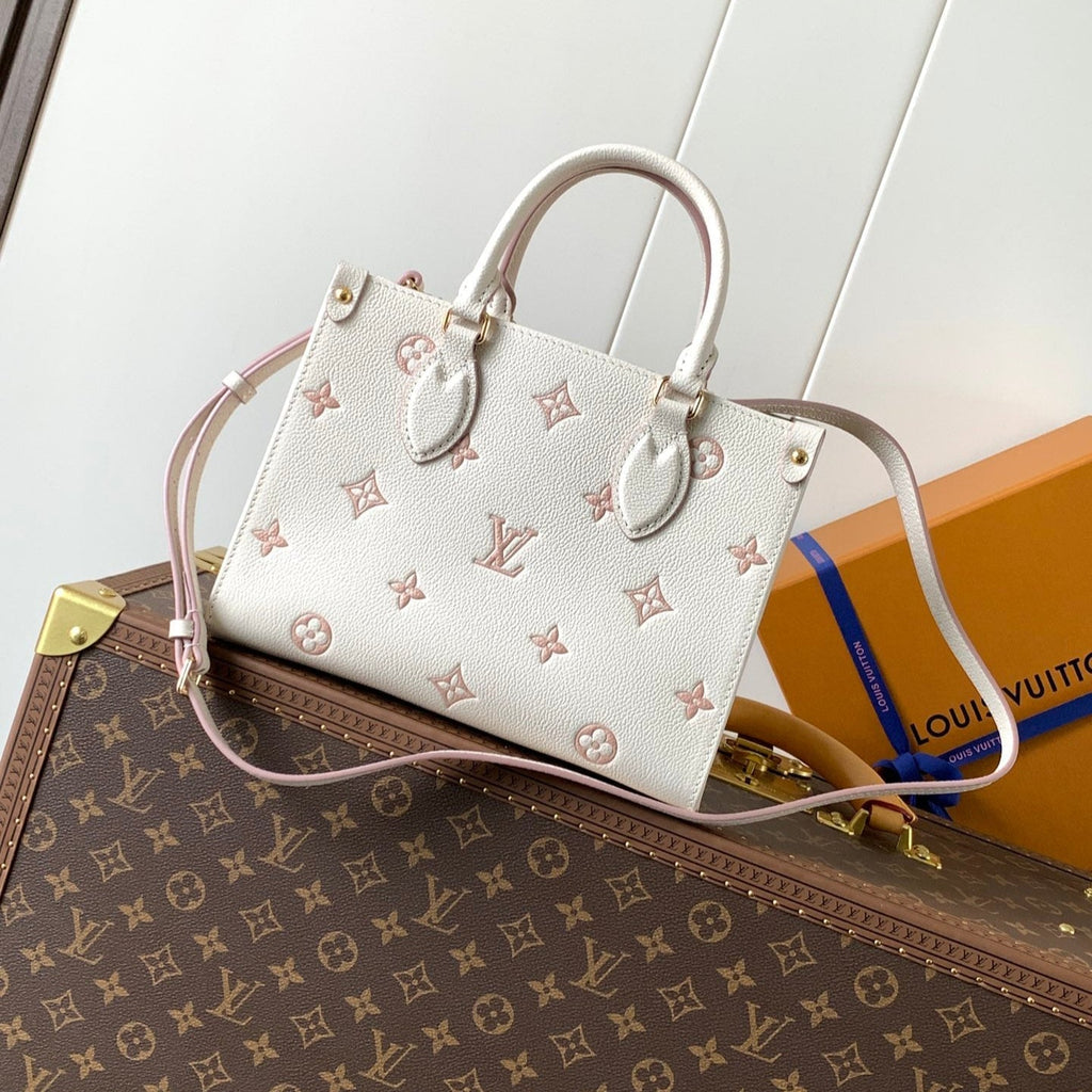LOUIS VUITTON ONTHEGO 25 IN WHITE AND PINK MONOGRAM CALFSKIN