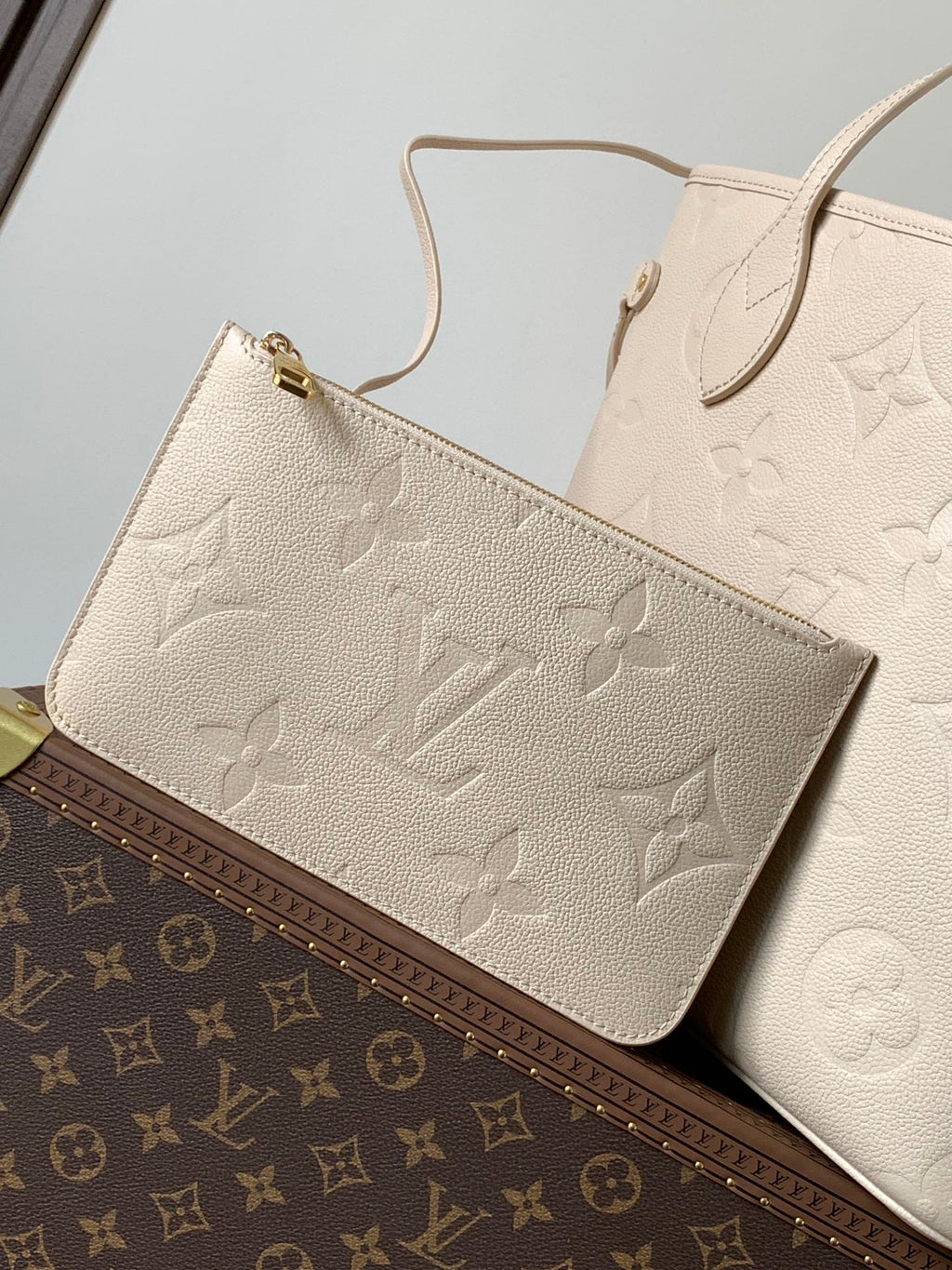 LOUIS VUITTON NEVERFULL 32 LIGHT BEIGE MONOGRAM EMPREINTE LEATHER