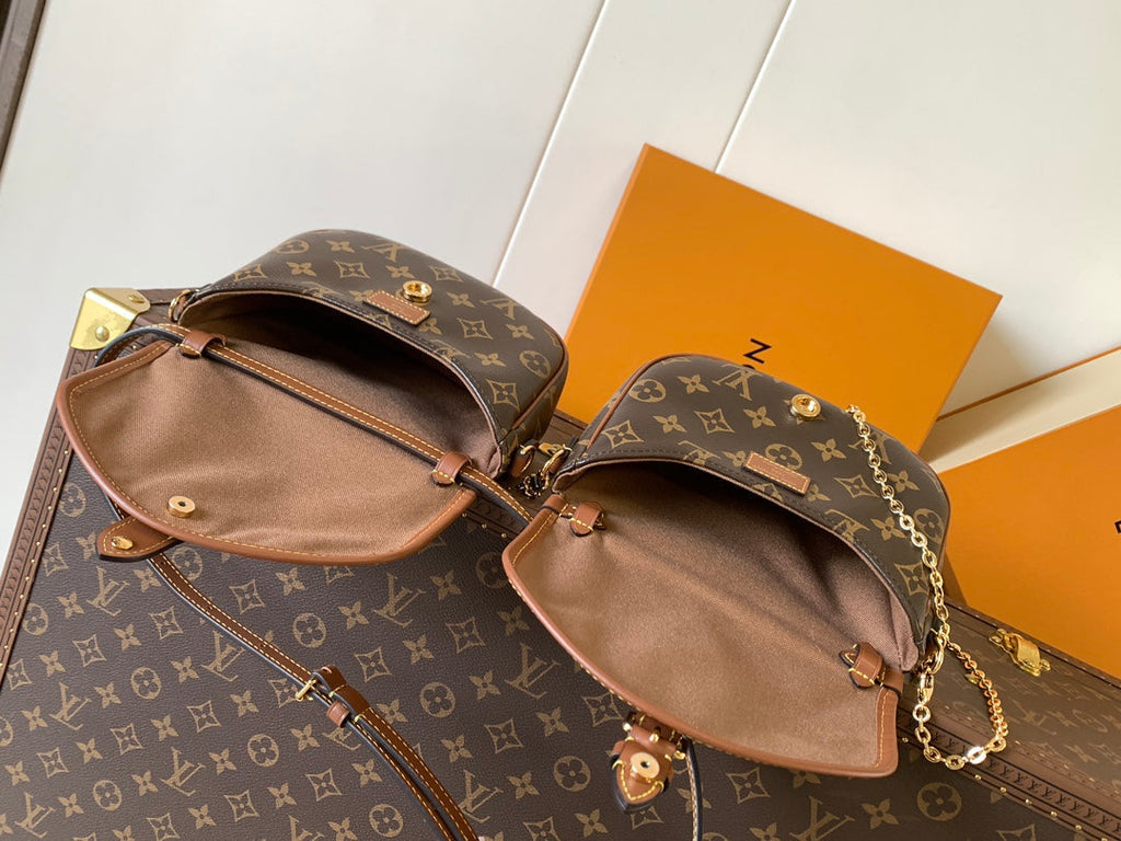 LOUIS VUITTON LV 25S DUO BB BAG 19 IN BROWN MONOGRAM COATED CANVAS AND CALFSKIN
