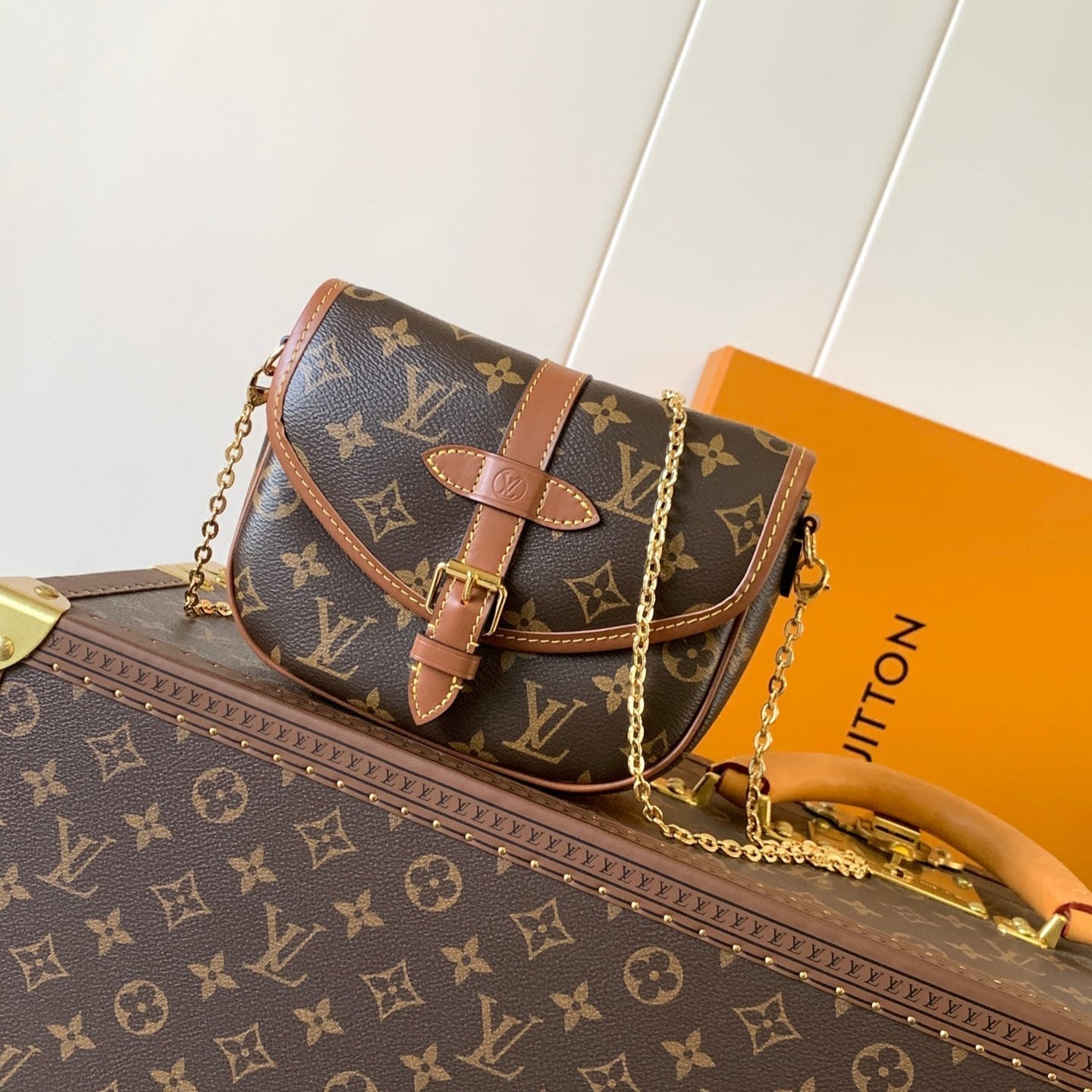 LOUIS VUITTON LV 25S DUO BB BAG 19 IN BROWN MONOGRAM COATED CANVAS AND CALFSKIN