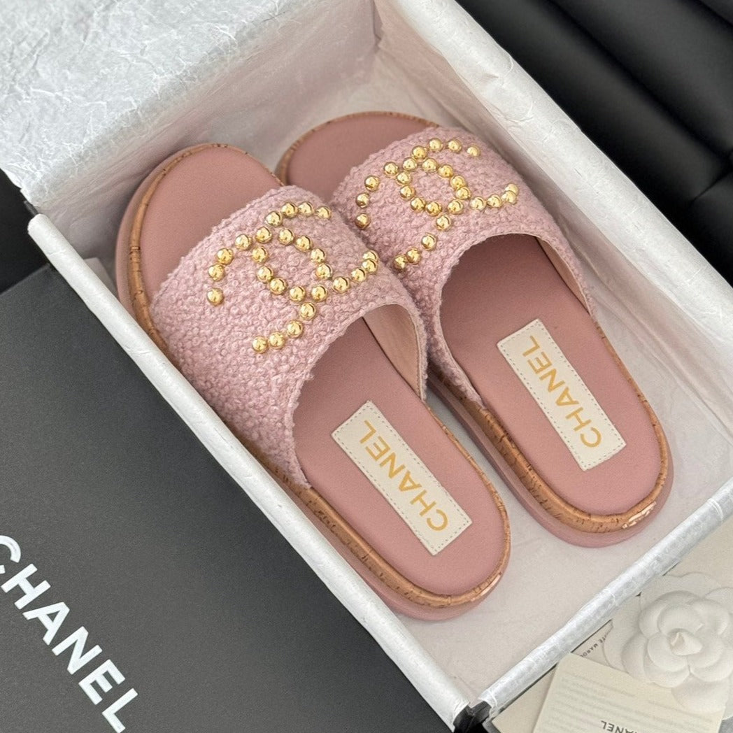 CHANEL Slippers Platform Lambskin Turkish Rose