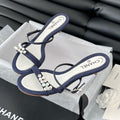 CHANEL PEARL SANDAL IN BLUE DENIM AND WHITE LAMBSKIN 35 MM