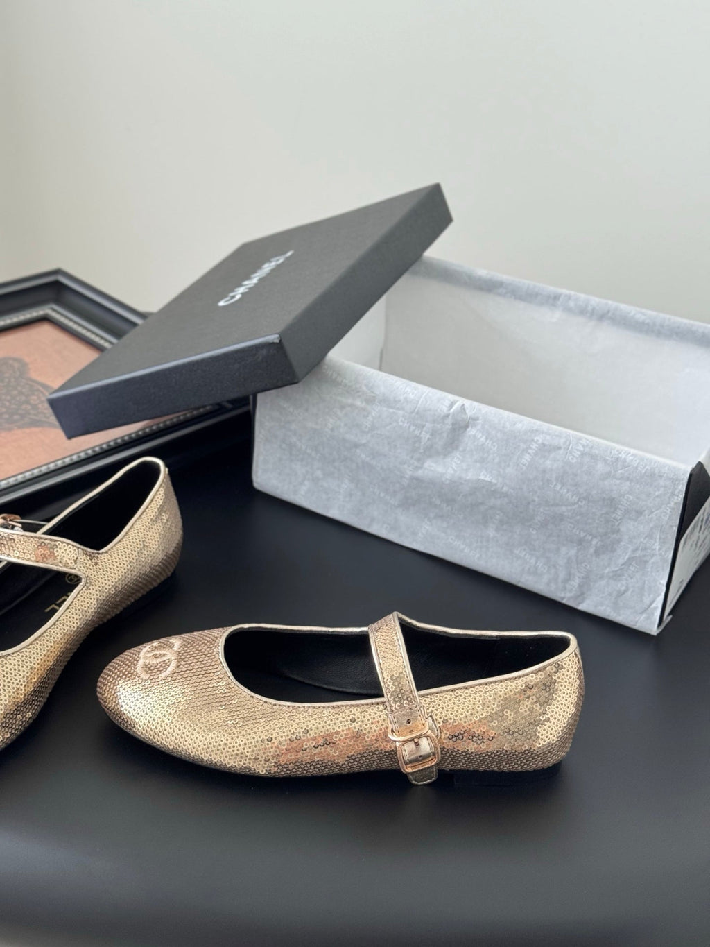 CHANEL BALLET IN GLITTER GOLDEN SEQUINS