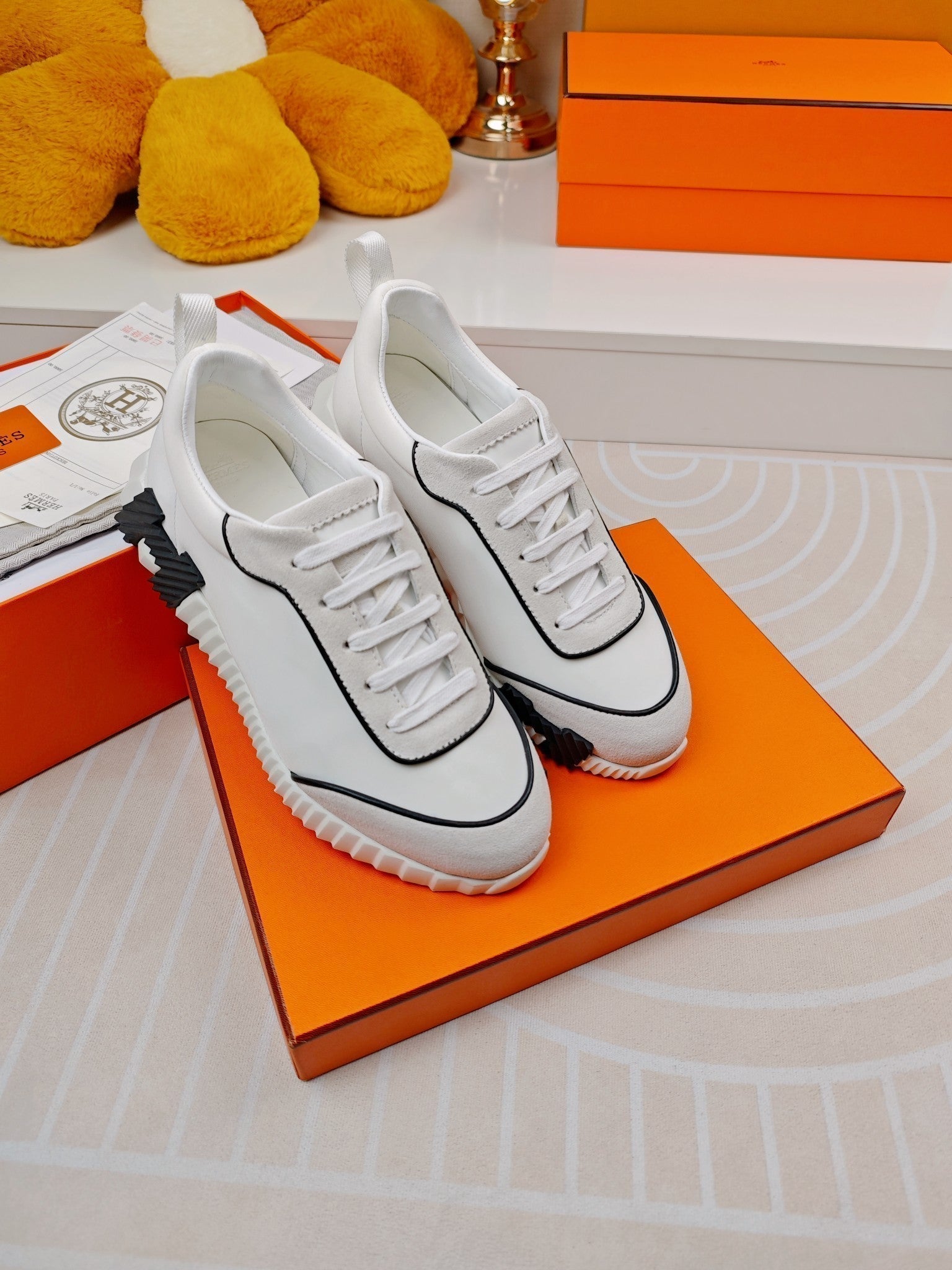 HERMES BOUNCING SNEAKERS WHITE CALFSKIN STYLIZED