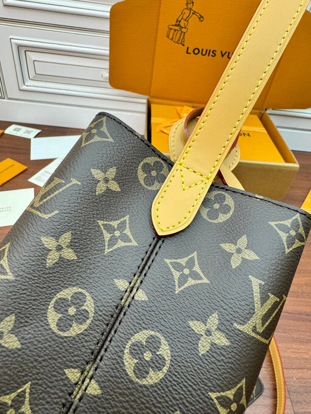 LOUIS VUITTON ALL IN BB BAG 18 IN BROWN MONOGRAM COATED CANVAS AND CALFSKIN