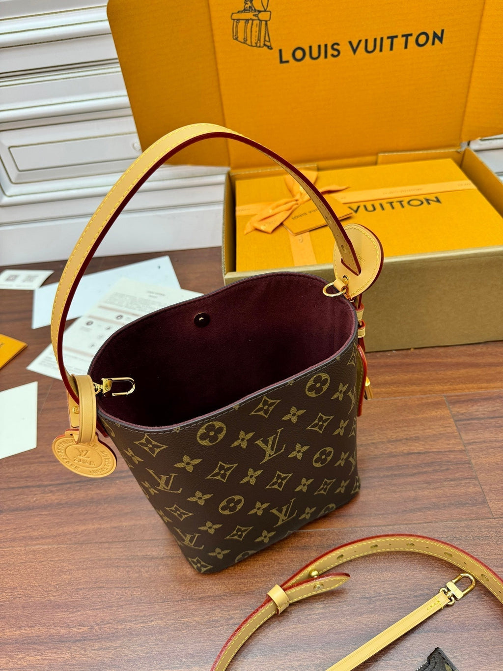 LOUIS VUITTON ALL IN BB BAG 18 IN BROWN MONOGRAM COATED CANVAS AND CALFSKIN