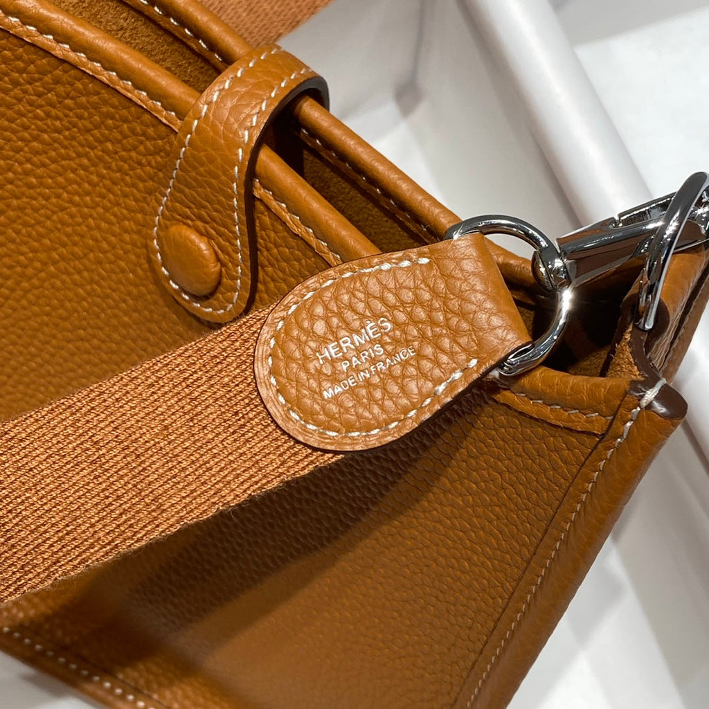 HERMES MINI NEO 18 EVELYNE BAG IN TAWNY BROWN GRAINED CALFSKIN