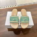 DIOR DWAY SLIDES IN BEIGE AND GREEN TECHNICAL FABRIC