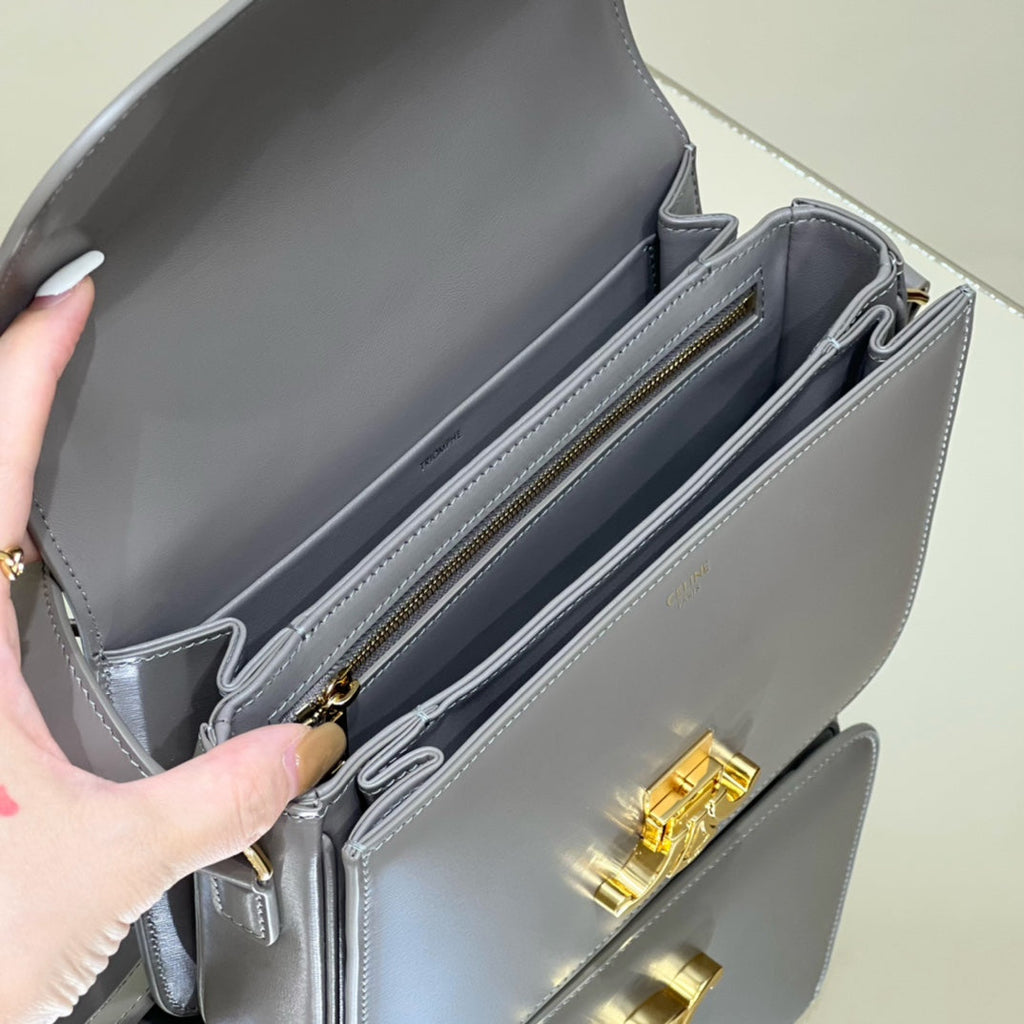 CELINE MINI CLAUDE 22 SHINY CALFSKIN SILVER
