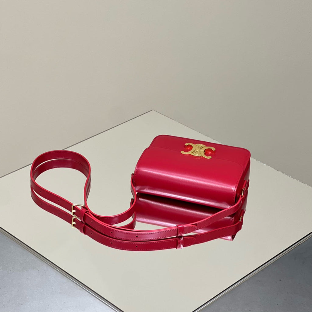 CELINE MINI CLAUDE 22 SHINY CALFSKIN CHERRY RED