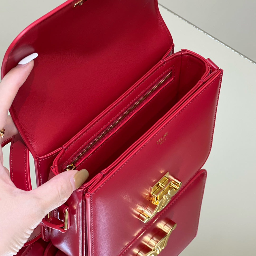 CELINE MINI CLAUDE 22 SHINY CALFSKIN CHERRY RED