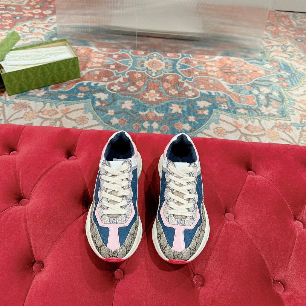 GUCCI RHYTON TRAINER LIGHT BROWN AND PINK CALFSKIN