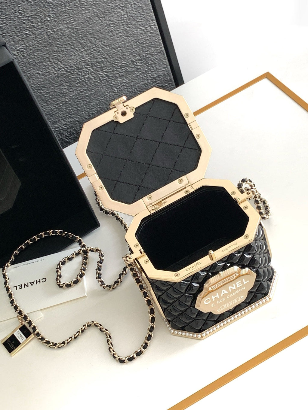 CHANEL 12 TEA BOX MINAUDIERE BAG IN BLACK RESIN