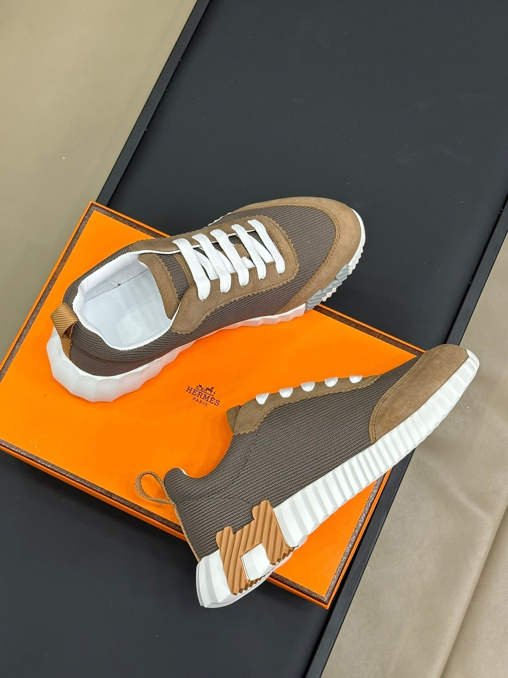 HERMES BOUNCING SNEAKERS BROWN CALFSKIN