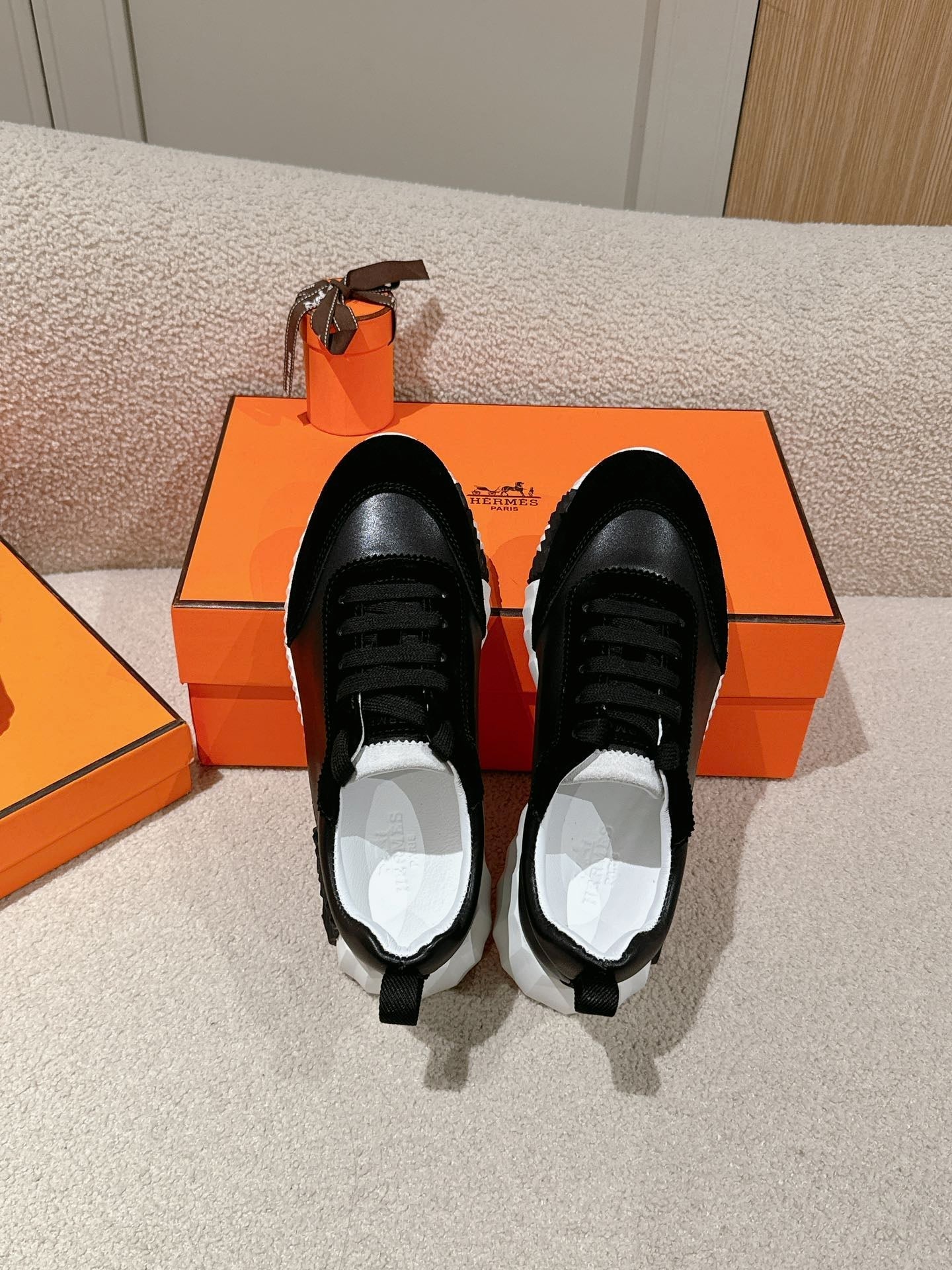 HERMES MAINLAND SNEAKER IN BLACK SUEDE AND CALFSKIN