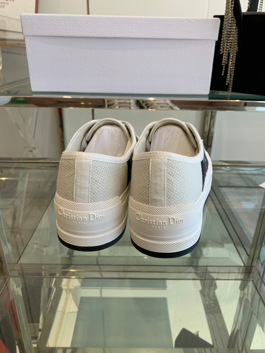 DIOR WALK'N PLATFORM SNEAKER IN WHITE AND BLACK EMBROIDERED COTTON
