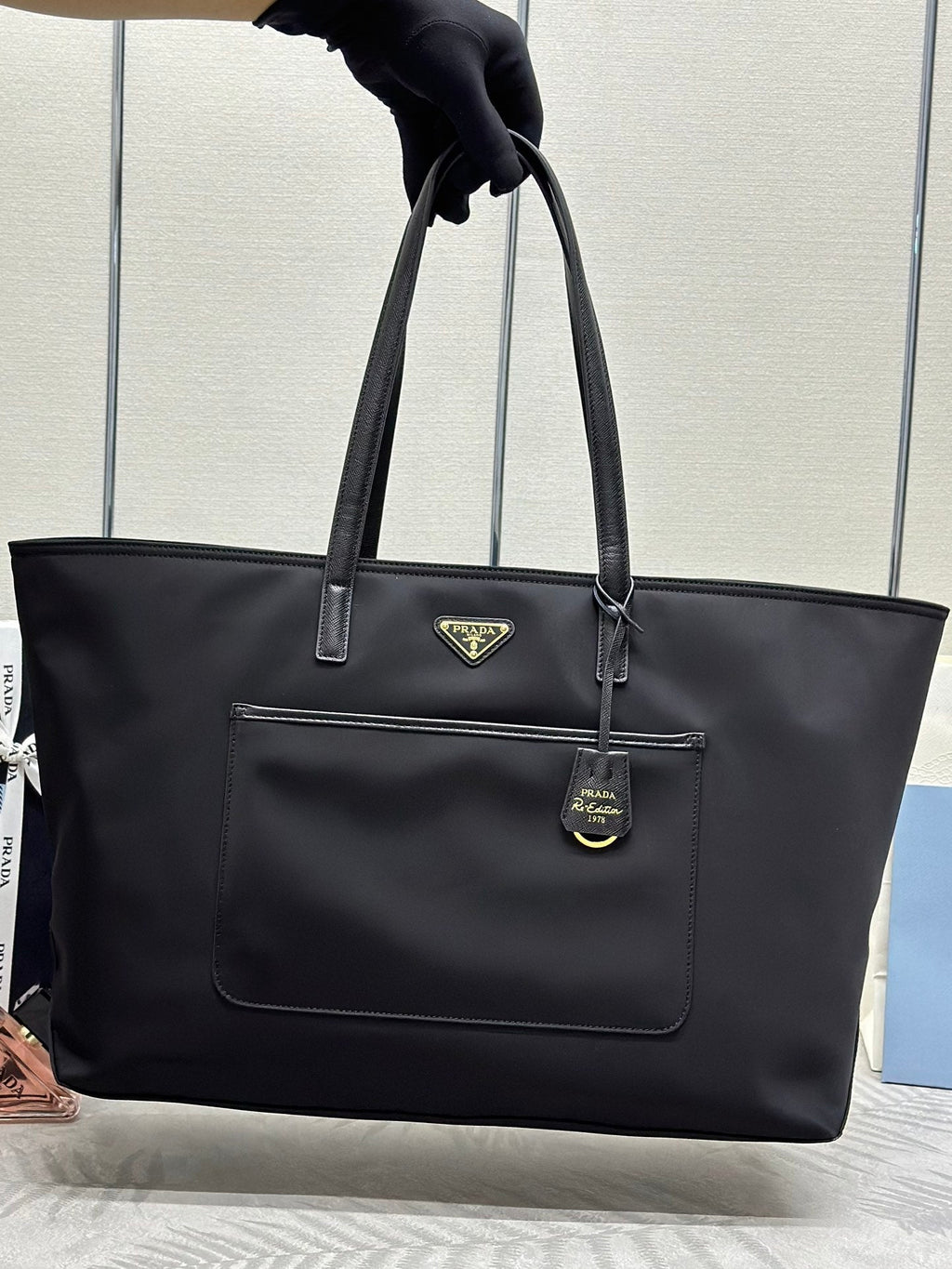 PRADA CLASSIC TOTE BAG 43 IN BLACK RE-NYLON FABRIC