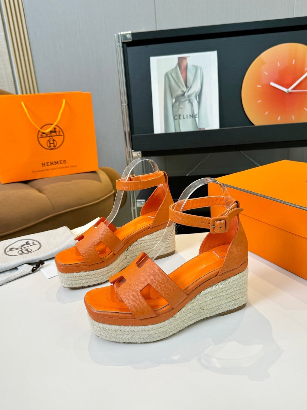 HERMES Elda espadrille 80 Orange Epsom Calfskin