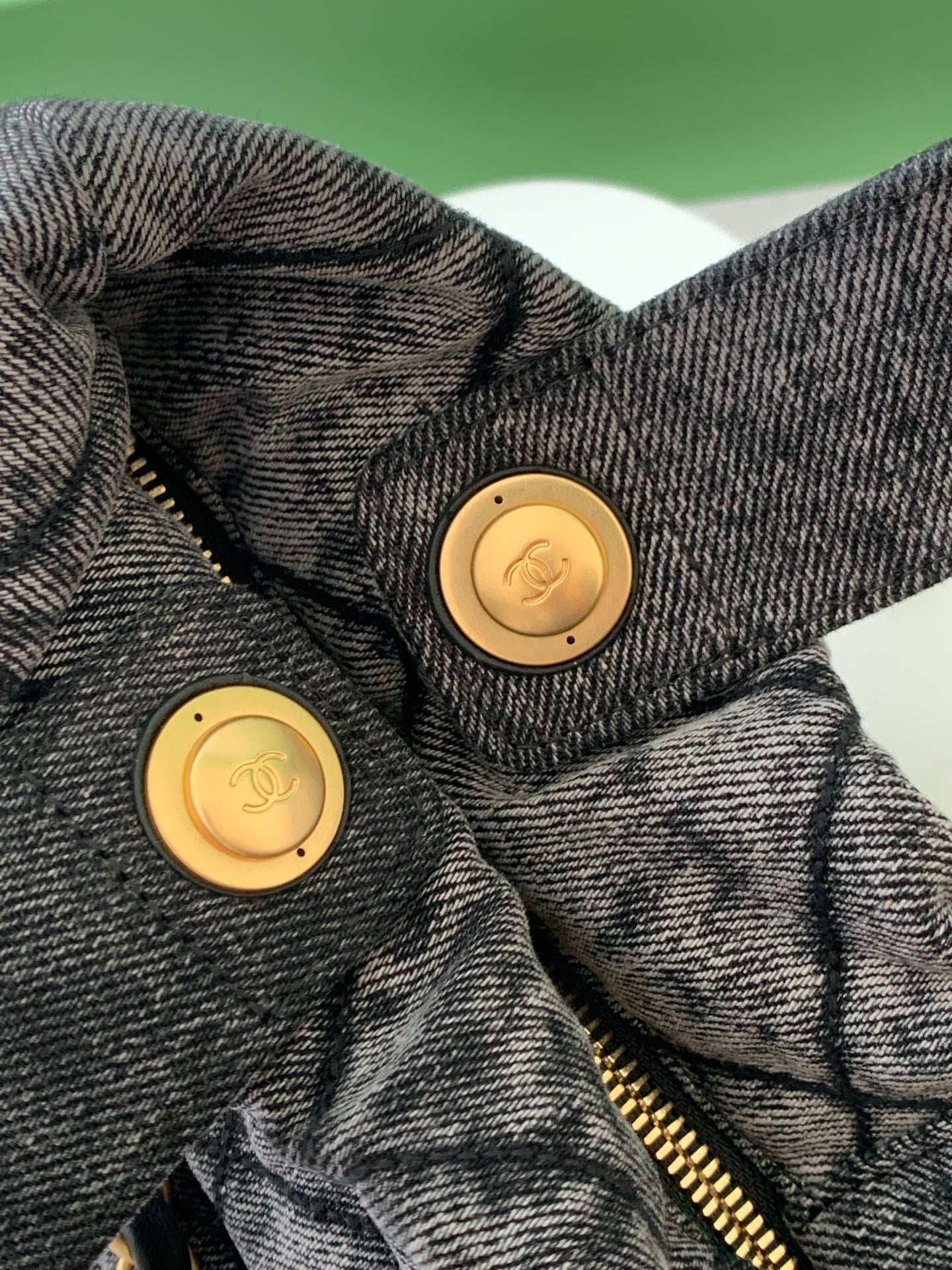 CHANEL 25S MAXI BOW BAG 38 IN DARK GREY DENIM WITH GOLD HARDWARE