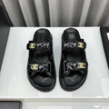CHANEL DAD SANDALS BLACK PATENT LAMBSKIN MULES