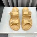 CHANEL dad sandals beige lambskin interwomen leather
