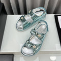 CHANEL dad sandals cloud blue metalic lambskin