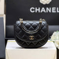 CHANEL QUILTED TOP HANDLE BAG 16 IN BLACK LAMBSKIN GOLD HARDWARE