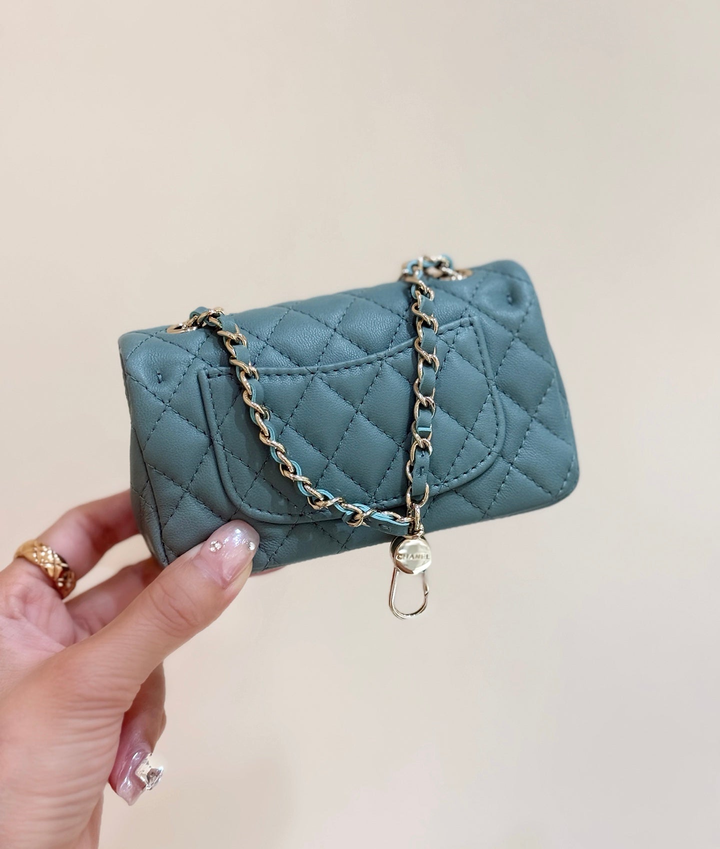 CHANEL 25S  MINI CF BAG 12 IN MUTED TEAL LAMBSKIN HEART MODEL