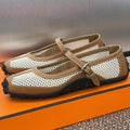 HERMES KICHU BALLET FLAT IN BRONZE BROWN CROCHET KNIT AND CALFSKIN