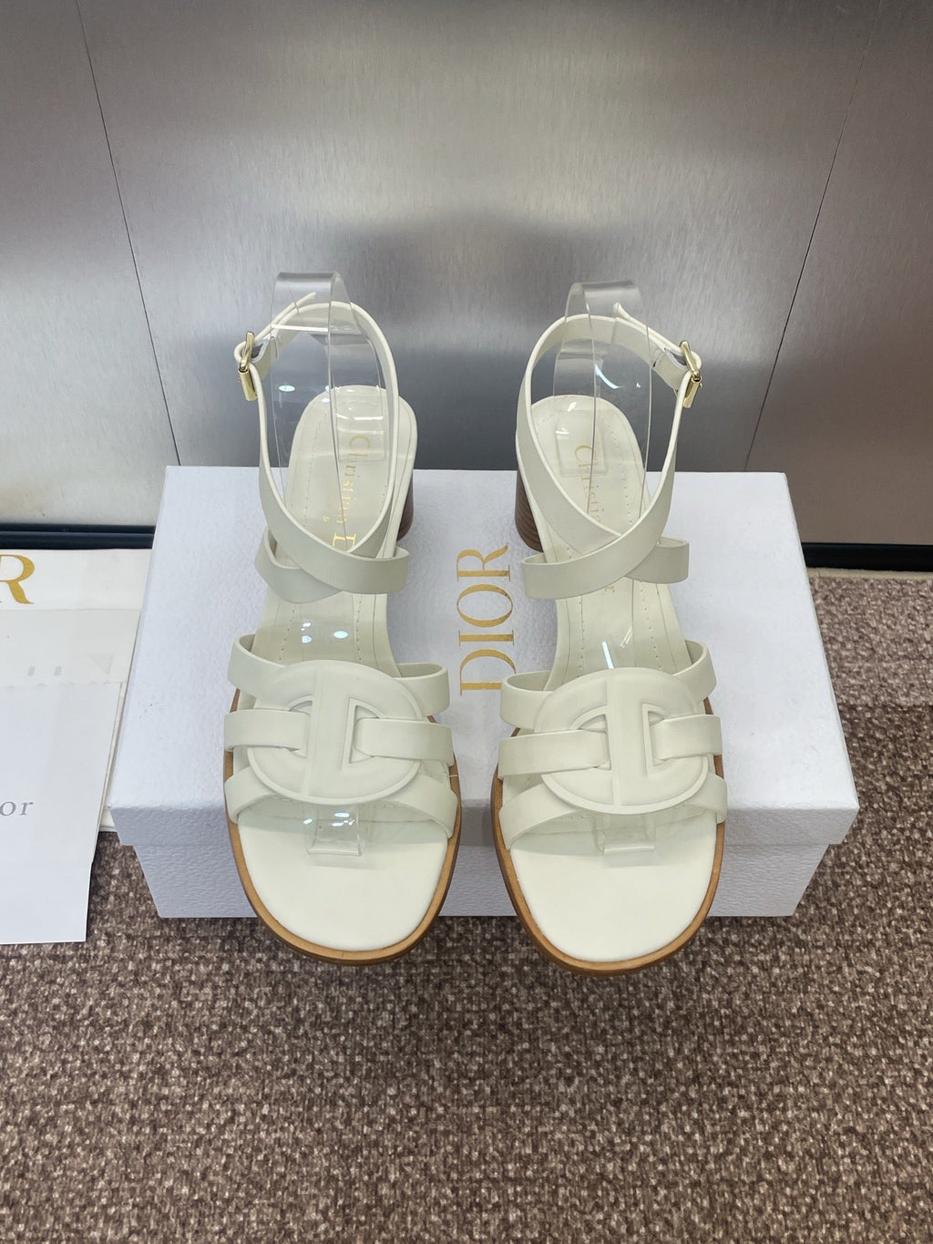 DIOR D-CLUB HIGH HEEL SLIDE 25S 55MM IN WHITE CALFSKIN