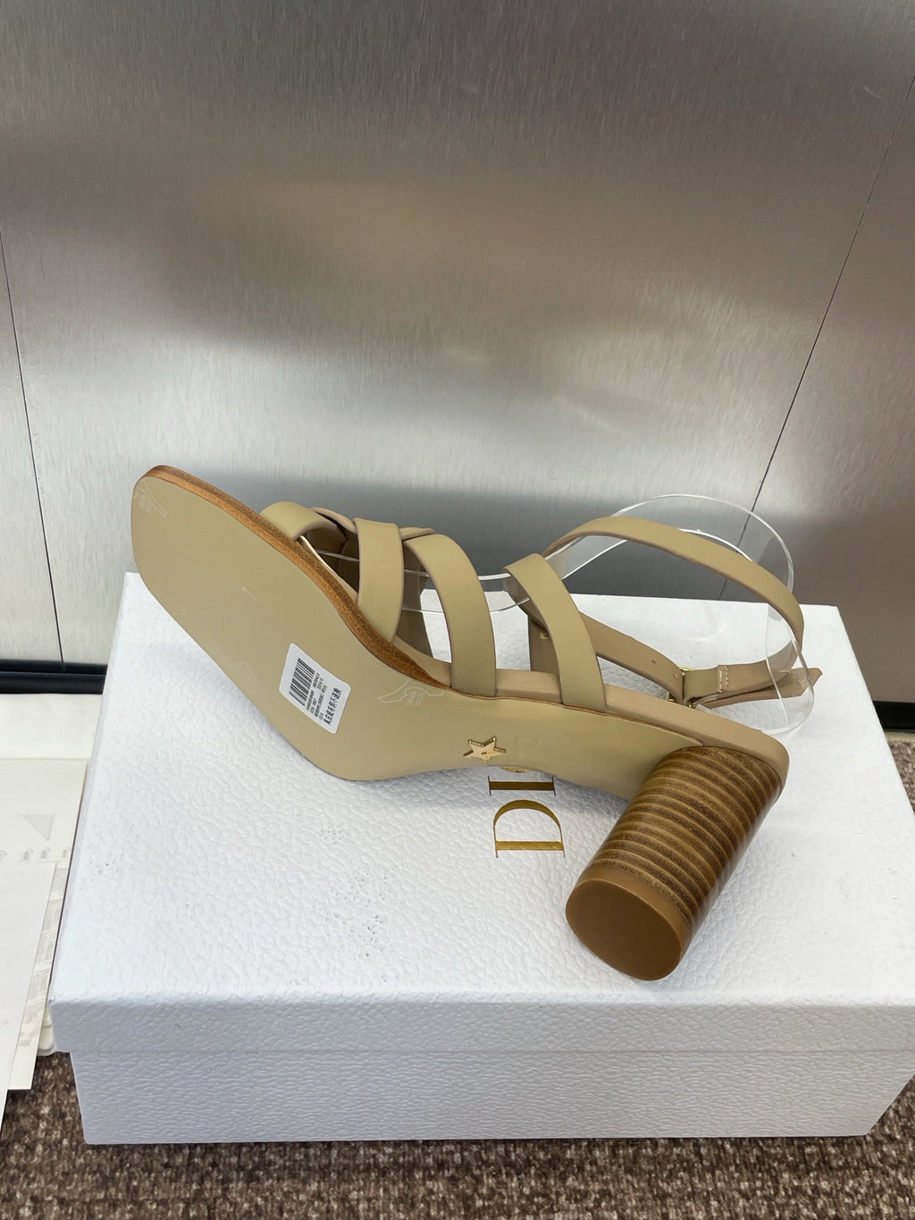 DIOR D-CLUB HIGH HEEL SLIDE 25S 80MM IN GOLDEN BEIGE CALFSKIN