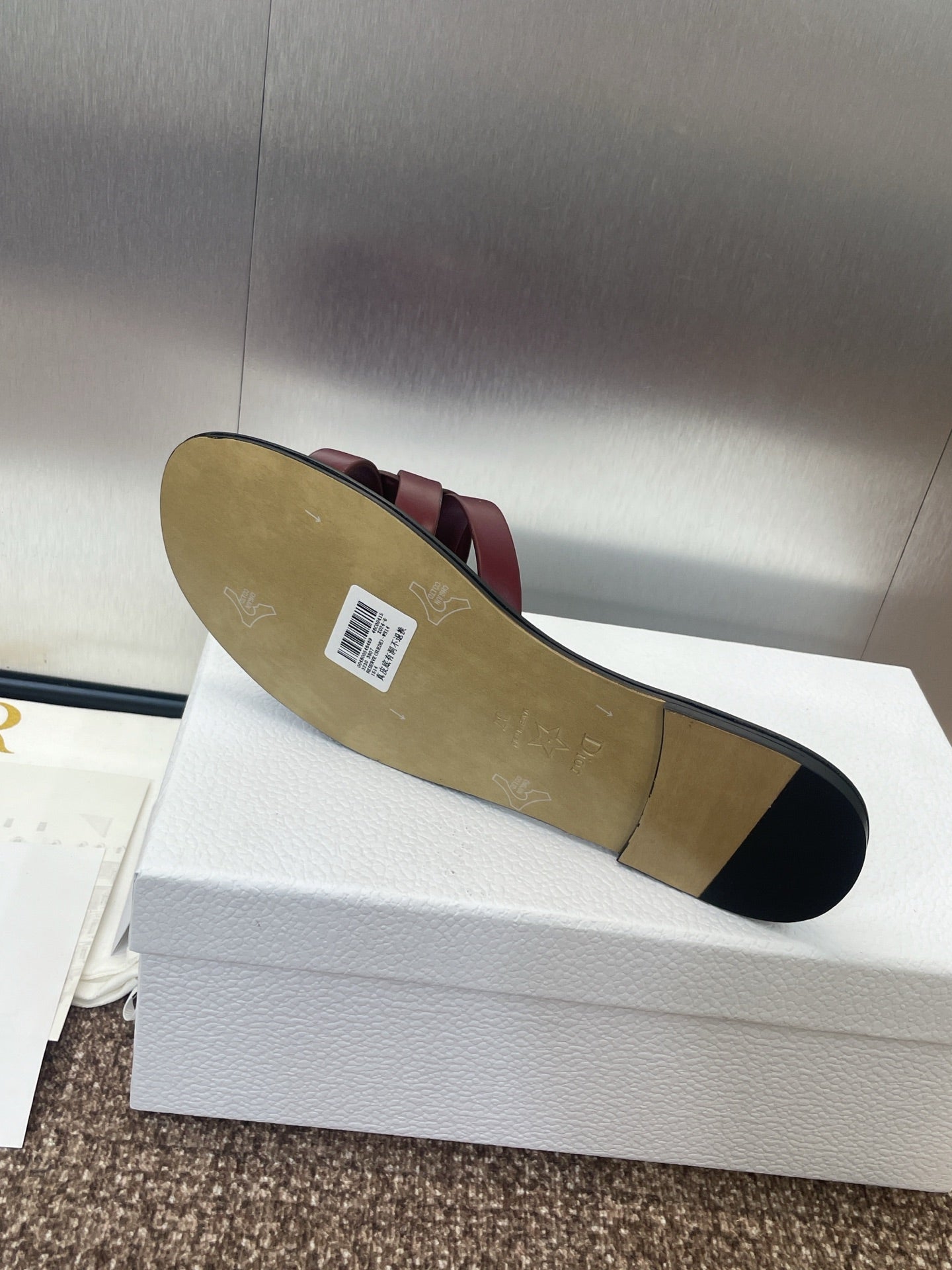 DIOR D-CLUB SLIDE SANDAL 25S IN BURGUNDY RED CALFSKIN