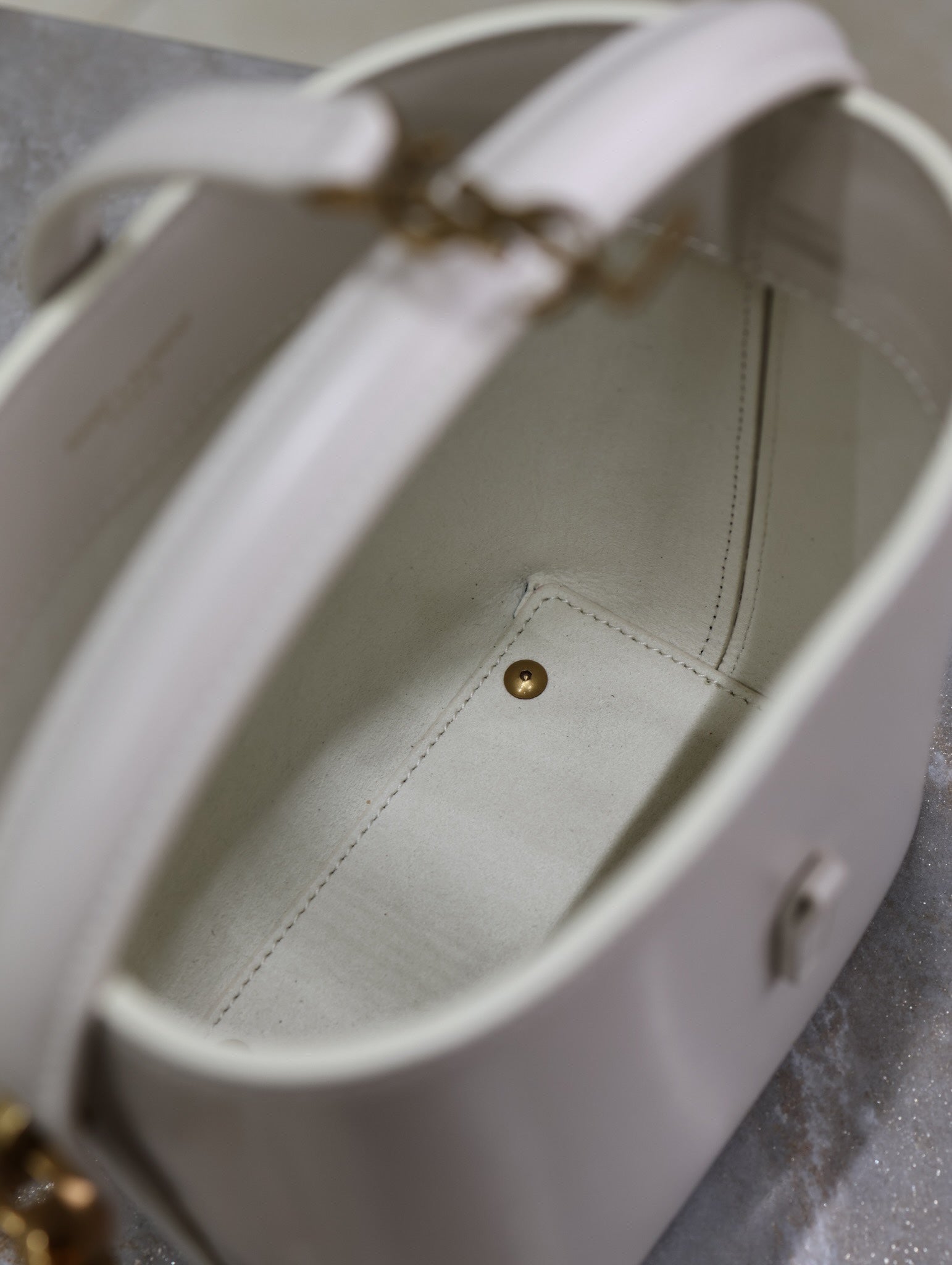 YSL 25S LE 37 MINI 15 IN DUSTY GRAY CALFSKIN GOLD HARDWARE